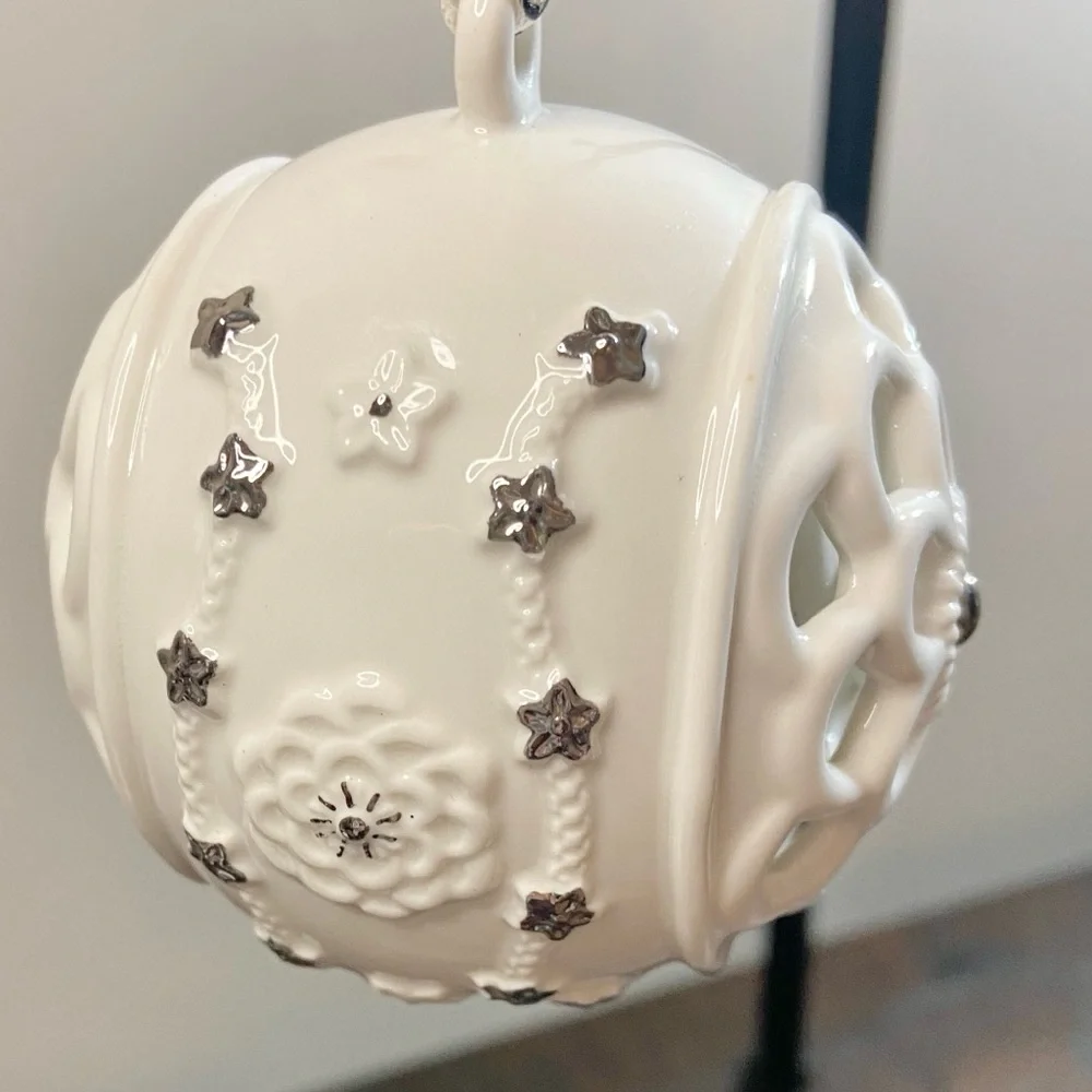 Pandora White Porcelain Snowball Christmas Tree Ornament 2011